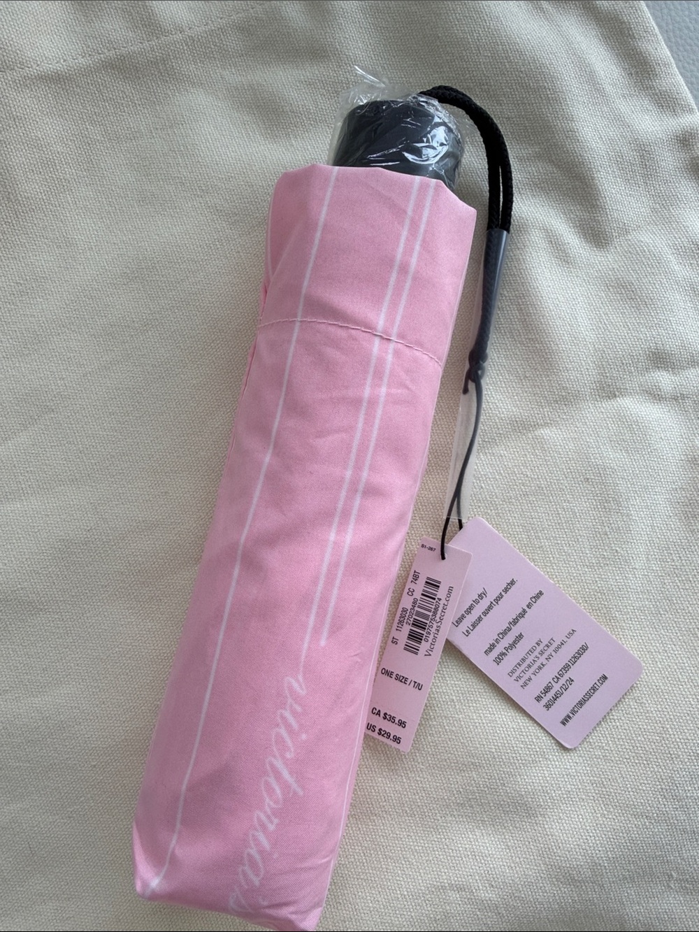 PINK Victoria's Secret Compact Pink Stripe Umbrella